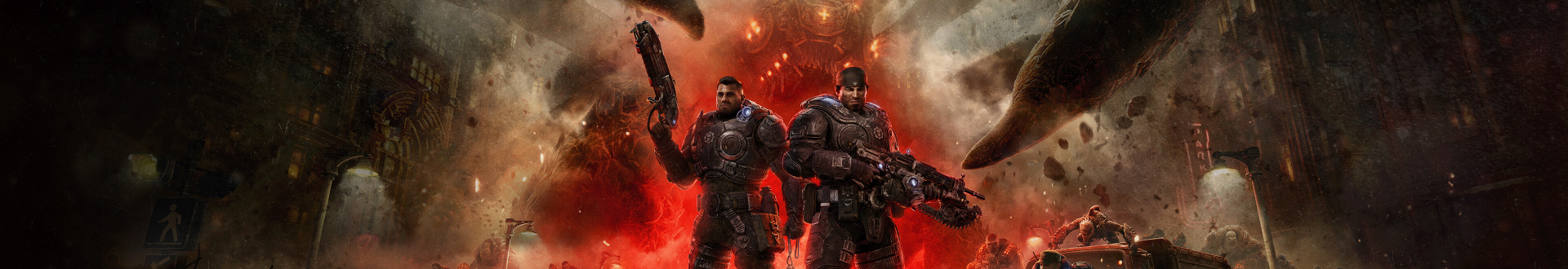 Marcus Fenix and Dominic Santiago during Emergence Day combat in Gears of War: E-Day